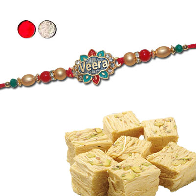 "Rakhi - FR- 8590 A (Single Rakhi), 500gms of Haldiram Soanpapdi - Click here to View more details about this Product